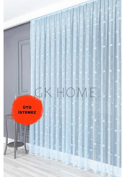 Lüks Tül Perde Yıldız Desenli Çocuk Odası Tülü Sık Pile Mavi Renk fiyatları