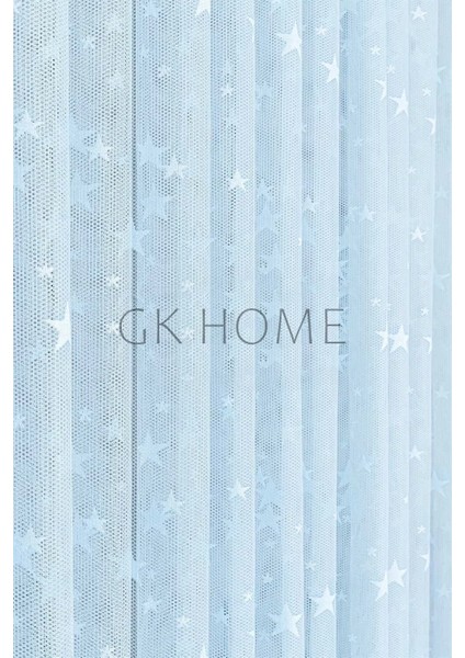 Lüks Tül Perde Yıldız Desenli Çocuk Odası Tülü Sık Pile Mavi Renk modelleri