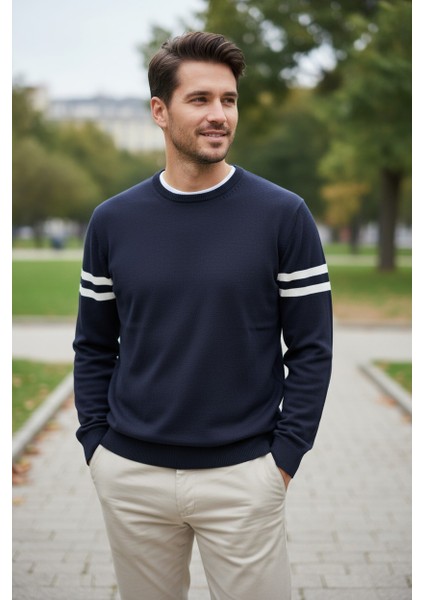 Erkek Triko Kol Çizgi Detaylı Kazak modelleri