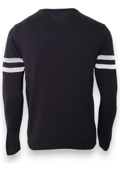 Erkek Triko Kol Çizgi Detaylı Kazak