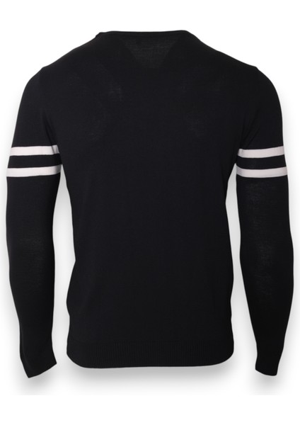 Erkek Triko Kol Çizgi Detaylı Kazak