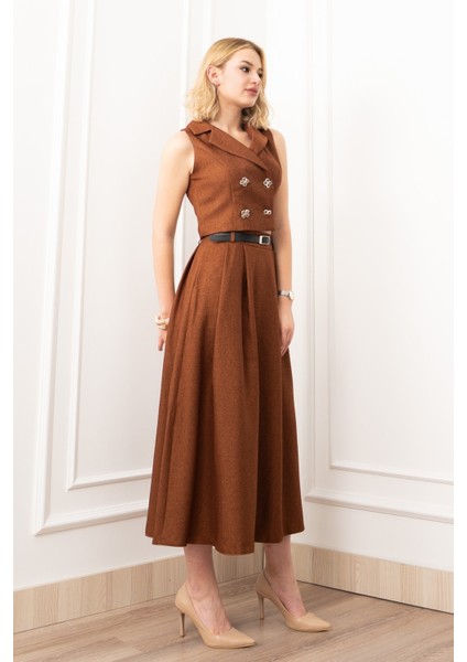 Midi Boy Kemerli Cepli Etek ve Ceket Yaka Astarlı Yelekli Takım 1156 indirimleri