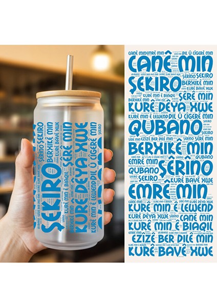 Kürtçe Erkek Çocuklara Özel Sevgi Sözcükleri Yazan Pipetli Su Süt Meyve Suyu Cam Suluk (600 Ml) fiyatları