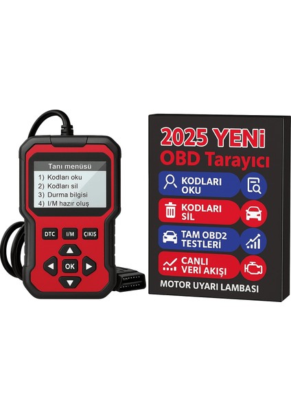 2025 Yeni Nesil Obd2 Arıza Tespit Cihazı Canlı Veri Hata Kodu Okuma & Silme Tüm Obd2 Araçlarla Uyumlu fiyatları