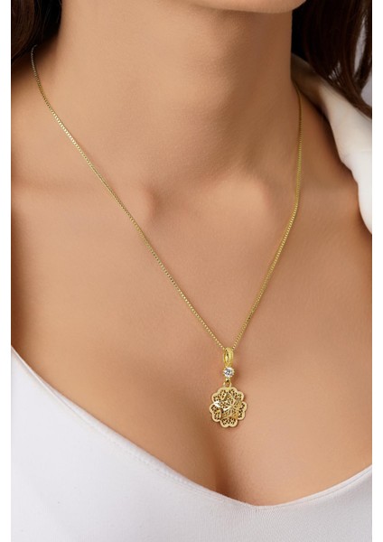14 Ayar Altın Küp Zincirde Gül Motifli Telkari Kolye fiyatları