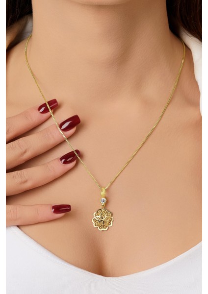 14 Ayar Altın Küp Zincirde Gül Motifli Telkari Kolye fırsatları