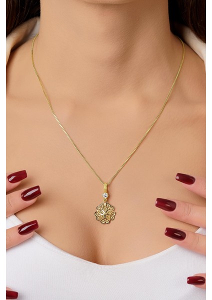 14 Ayar Altın Küp Zincirde Gül Motifli Telkari Kolye indirimleri