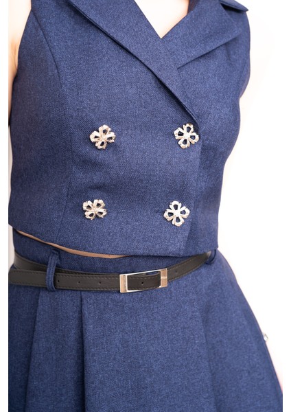 Midi Boy Kemerli Cepli Etek ve Ceket Yaka Astarlı Yelekli Takım 1156 fiyatları