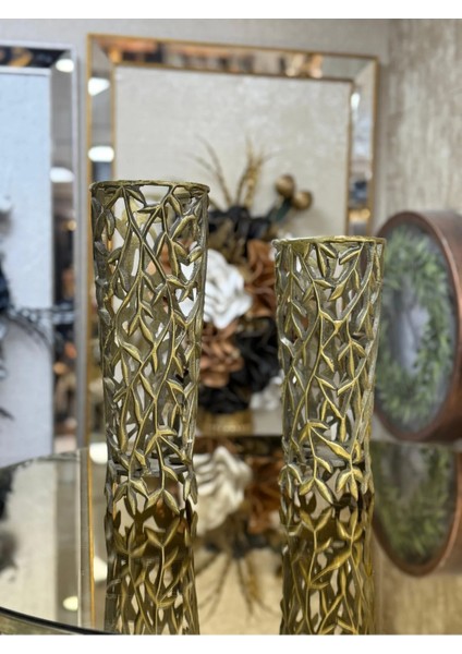 2'li Pirinç Eskitme Vazo 44-31 cm