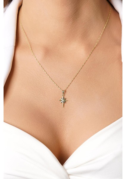 14 Ayar Altın Baby Singapur Zincir Kuzey Yıldızı Kolye