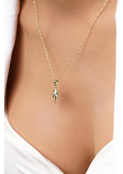 14 Ayar Altın Baby Singapur Zincir Kuzey Yıldızı Kolye fırsatları