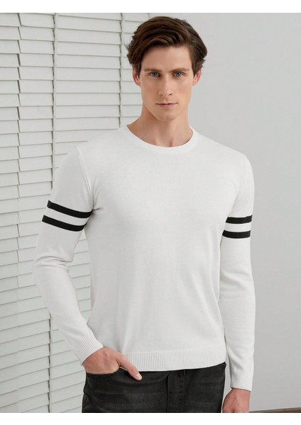 Erkek Triko Kol Çizgi Detaylı Kazak
