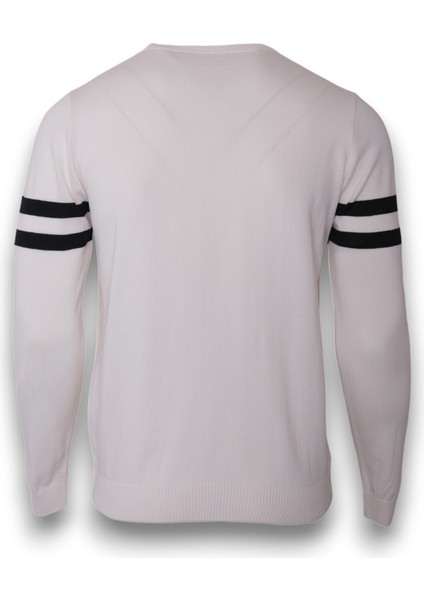 Erkek Triko Kol Çizgi Detaylı Kazak