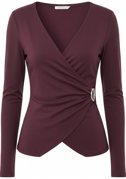 Kruvaze Uzun Kol Tokalı Mürdüm Bluz fırsatları