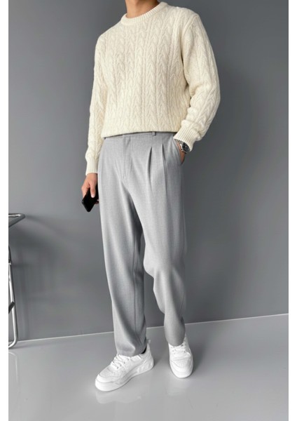 Erkek Baggy Fit Kumaş Pantolon Gri