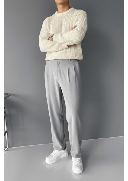 Erkek Baggy Fit Kumaş Pantolon Gri