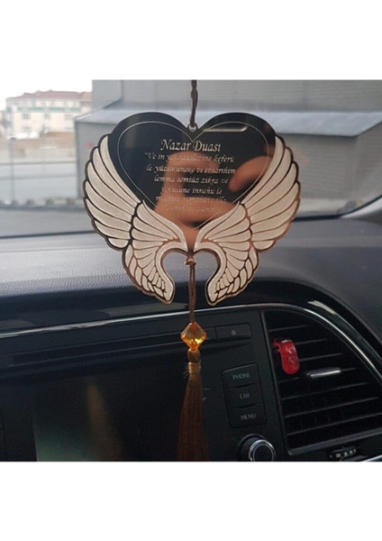 Pleksi Çift Taraflı Araba Süsü Melek Dualı Desenli Dikiz Aynası Süsü