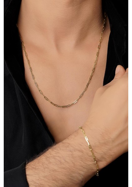 14 Ayar Altın Ataç Zincir Erkek Set