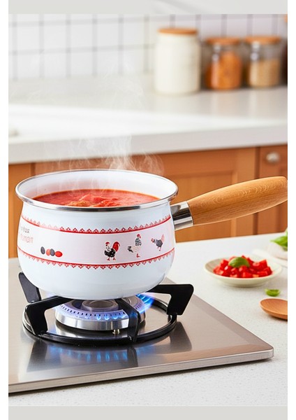 Metal Kırmızı Kapaklı 17 cm Emaye - Sosluk - Ahşap Saplı fiyatları