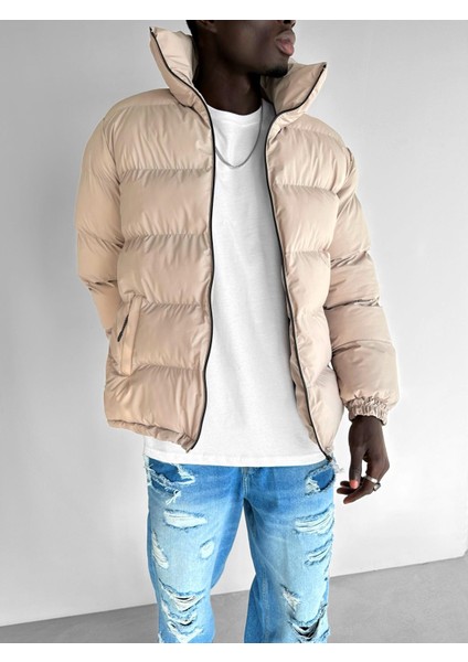 Erkek Dik Yaka Fermuarlı Şişme Mont Bej indirimleri