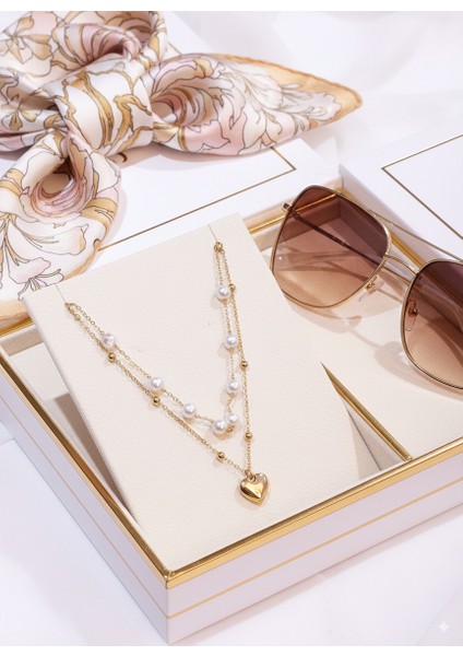 Paslanmaz Çelik Altın Kaplama Kalpli kolye