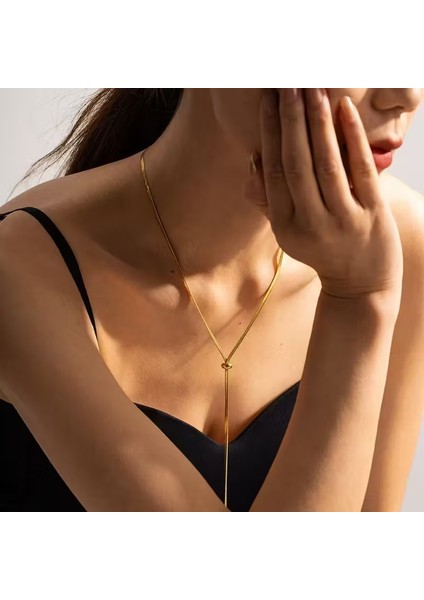 Ayarlanabilir Paslanmaz Çelik Uzun Kolye-Altın rengi