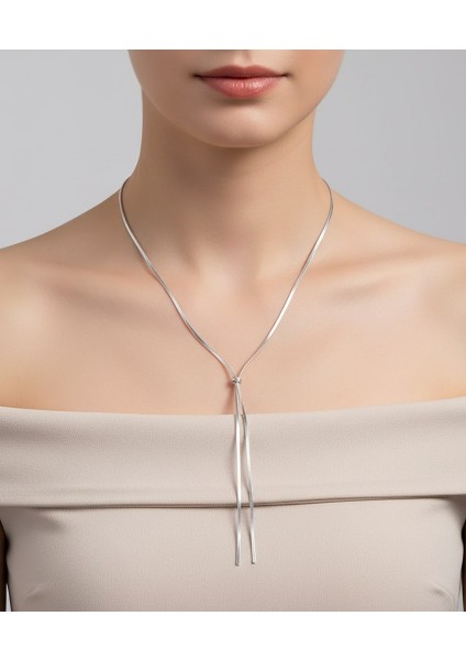 Ayarlanabilir Paslanmaz Çelik Uzun Kolye-Gümüş
