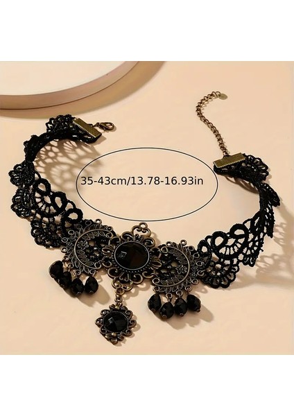 Gotik Siyah Dantel kolye. Etnik vintage detaylı modelleri