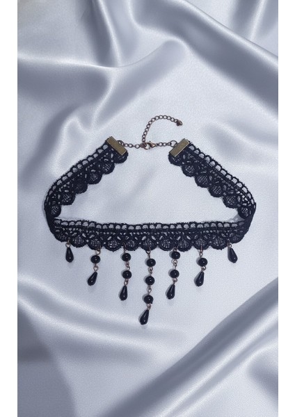 Gotik Siyah Dantel Kolye. Vintage Esintili Siyah Dantel. fiyatları