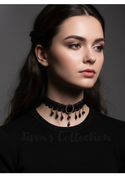 Gotik Siyah Dantel kolye. Dantel Choker Kolye Ayarlanabilir Zincir.