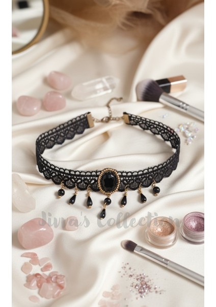 Gotik Siyah Dantel kolye. Dantel Choker Kolye Ayarlanabilir Zincir. modelleri