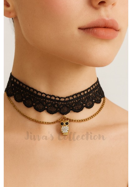 Gotik Siyah Dantel Kolye. Dantel Choker Kolye Ayarlanabilir Zincir. Zirkon Taş detaylı