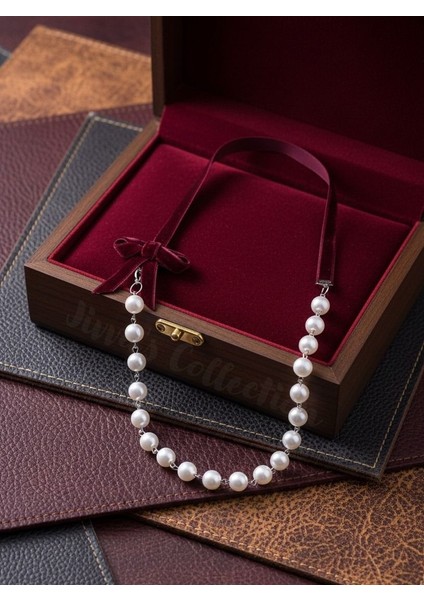 Bordo Kadife Fiyonk/ Kurdele Bijuteri Inci Kolye modelleri