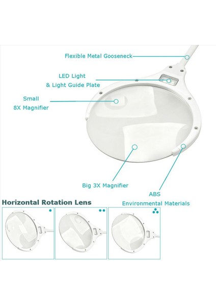 2x Elde Taşınmış Büyüteç 3x 8x Işıklı Masa Masası LED Lamba Lamba Genişlik Cam Şartları Isteabileştirici (Yurt Dışından) modelleri