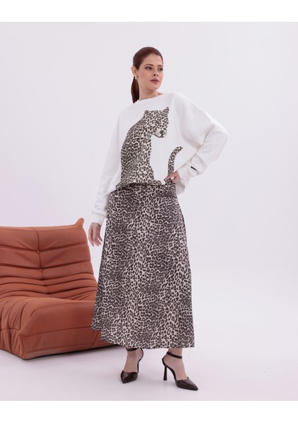 Kahverengi Leopar Desenli Dar Kalıp Yüksek Bel A Kesim Etek fiyatları