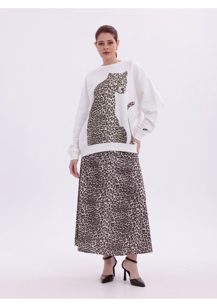 Kahverengi Leopar Desenli Dar Kalıp Yüksek Bel A Kesim Etek fırsatları