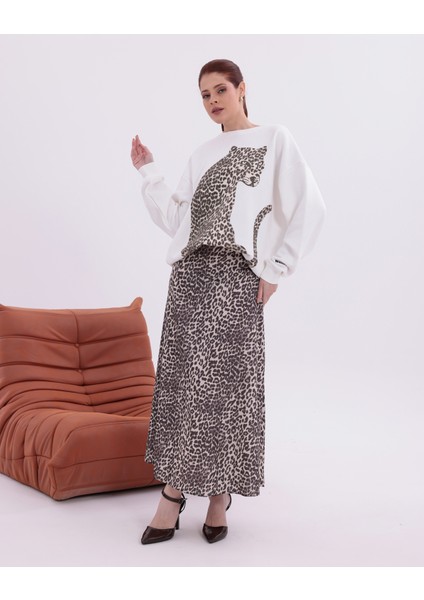 Kahverengi Leopar Desenli Dar Kalıp Yüksek Bel A Kesim Etek indirimleri