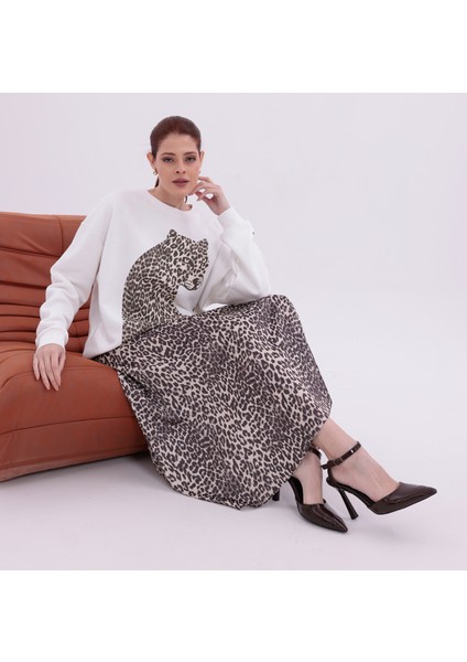 Kahverengi Leopar Desenli Dar Kalıp Yüksek Bel A Kesim Etek