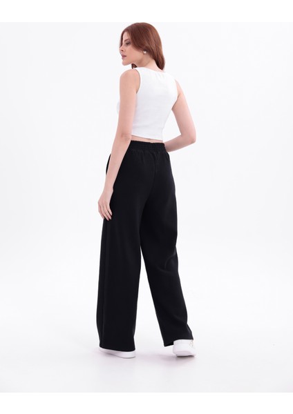 Kadın Siyah Yüksek Bel Geniş Paça Selanik Kumaş Eşofman Altı indirimleri