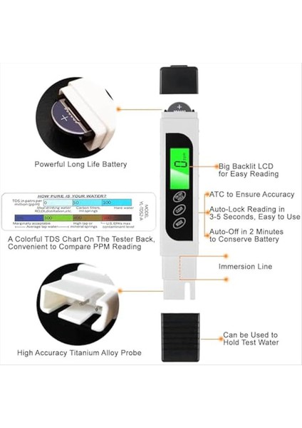 Tds Metre Dijital Su Test Cihazı Doğru ve Güvenilir Tds Metre Ec Metre ve Sıcaklık Ölçer 3&#39 Te 3 Su Test Ölçer (Yurt Dışından) modelleri