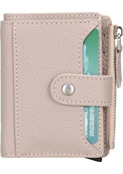 Deri Cüzdan ve Kartlık, Mekanizmalı, 10 Adet Kart Bölmeli, Bej