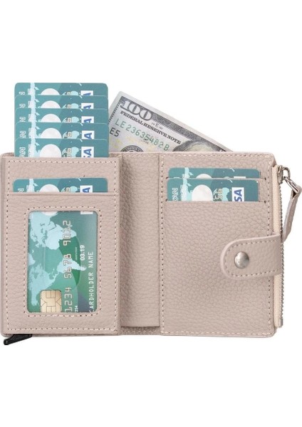 Deri Cüzdan ve Kartlık, Mekanizmalı, 10 Adet Kart Bölmeli, Bej fırsatları