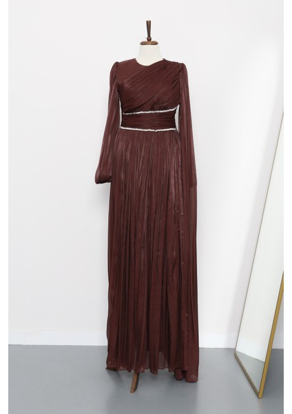 Kahverengi Bel Büzgülü Taşlı Abiye fırsatları