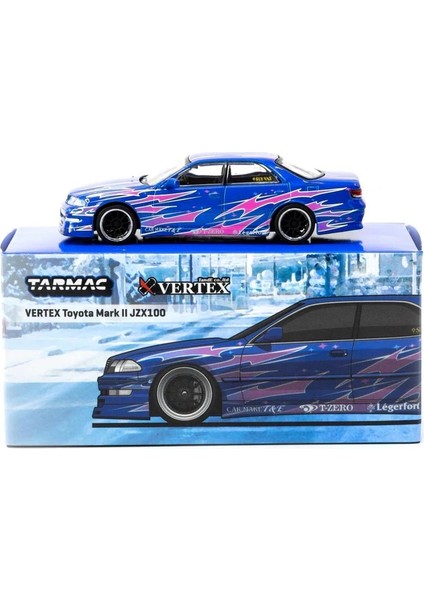 Tarmac Works 1/64 Vertex Toyota Mark Iı JZX100 Blue Metallic modelleri