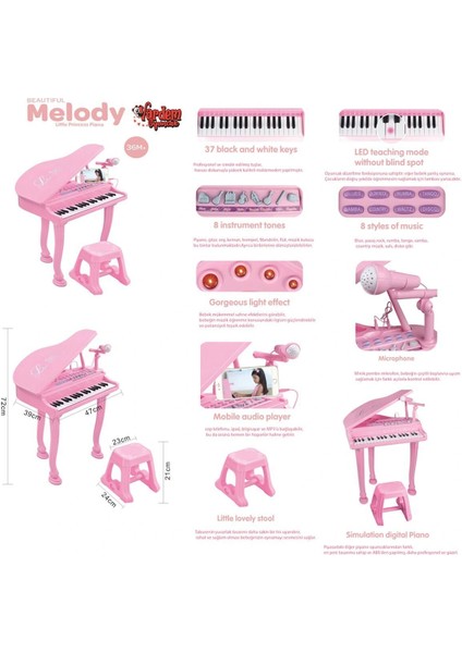 BAO-1403-0213 Pink 37 Tuş Büyük Pembe Piyano Mp3 ve Mikrofonlu fiyatları