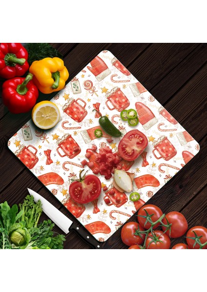 Cam Kesme Tahtası ve Sunumluk Kare Christmas Yılbaşı Desenli 30 x 30 cm modelleri