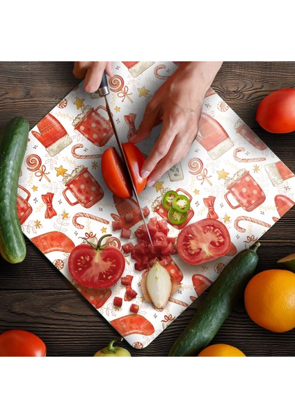 Cam Kesme Tahtası ve Sunumluk Kare Christmas Yılbaşı Desenli 30 x 30 cm fırsatları