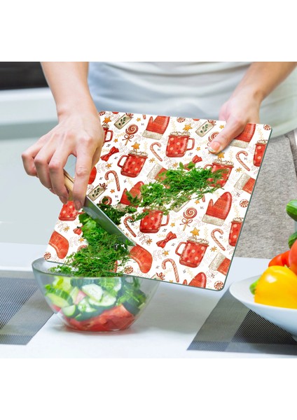 Cam Kesme Tahtası ve Sunumluk Kare Christmas Yılbaşı Desenli 30 x 30 cm indirimleri