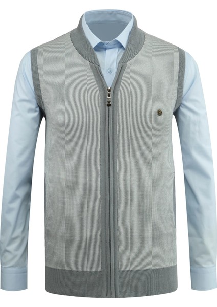 Erkek Triko Yelek Fermuarlı Cepli Çelik Örgü Triko Klasik Kalıp - 5015J