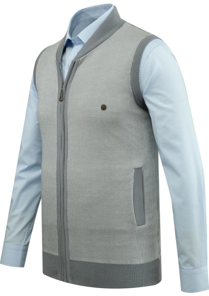 Erkek Triko Yelek Fermuarlı Cepli Çelik Örgü Triko Klasik Kalıp - 5015J fiyatları